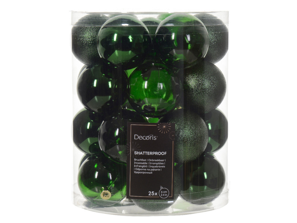 Shatterproof baubles - bottle green, 6 cm, 25 pcs.