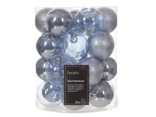 Shatterproof baubles - hazy blue, 6 cm, 25 pcs.