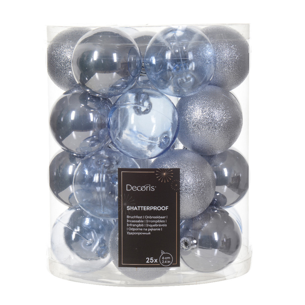 Shatterproof baubles - hazy blue, 6 cm, 25 pcs.