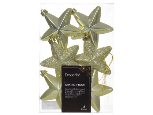 Bombki choinkowe nietłukące Gwiazdki - pistacjowe, 7,5 cm, 6 szt.