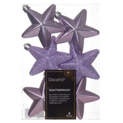 Shatterproof star baubles - lilac, 7,5 cm, 6 pcs.