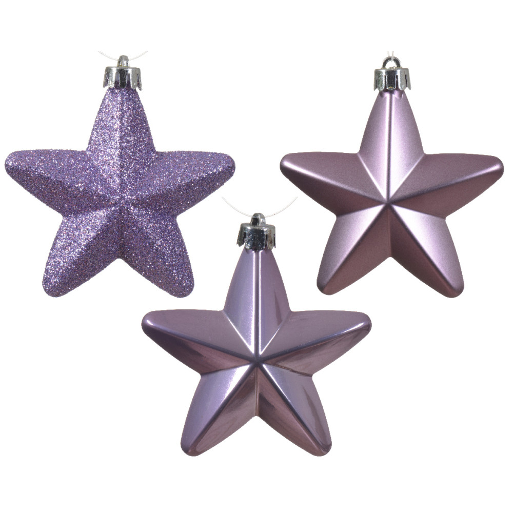 Shatterproof star baubles - lilac, 7,5 cm, 6 pcs.