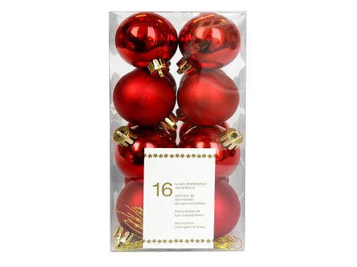 Bombki choinkowe nietłukące - czerwone, 3,5 cm, 16 szt.