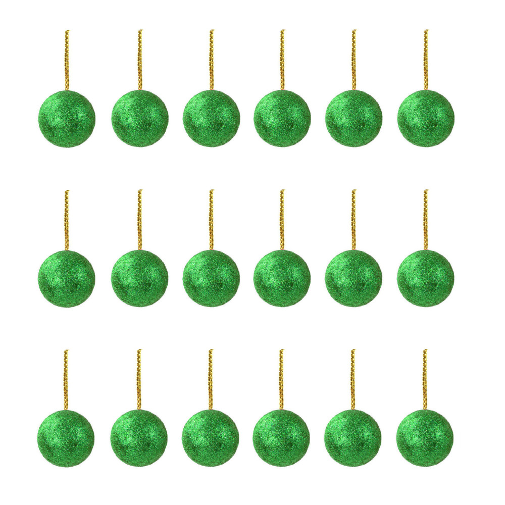 Bombki styropianowe z brokatem - zielone, 25 mm, 18 szt.