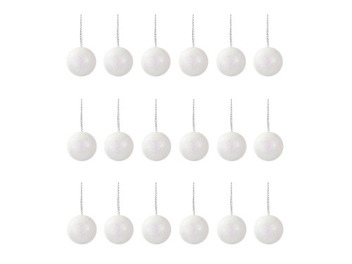 Styrofoam glitter baubles - white, 25 mm, 18 pcs.