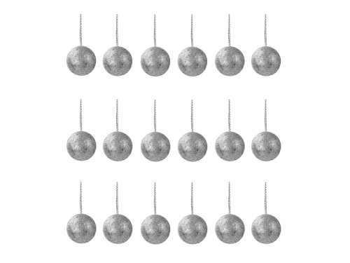 Styrofoam glitter baubles - silver, 25 mm, 18 pcs.