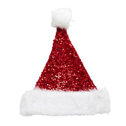 Czapka Świętego Mikołaja z cekinami - czerwona, 39 cm