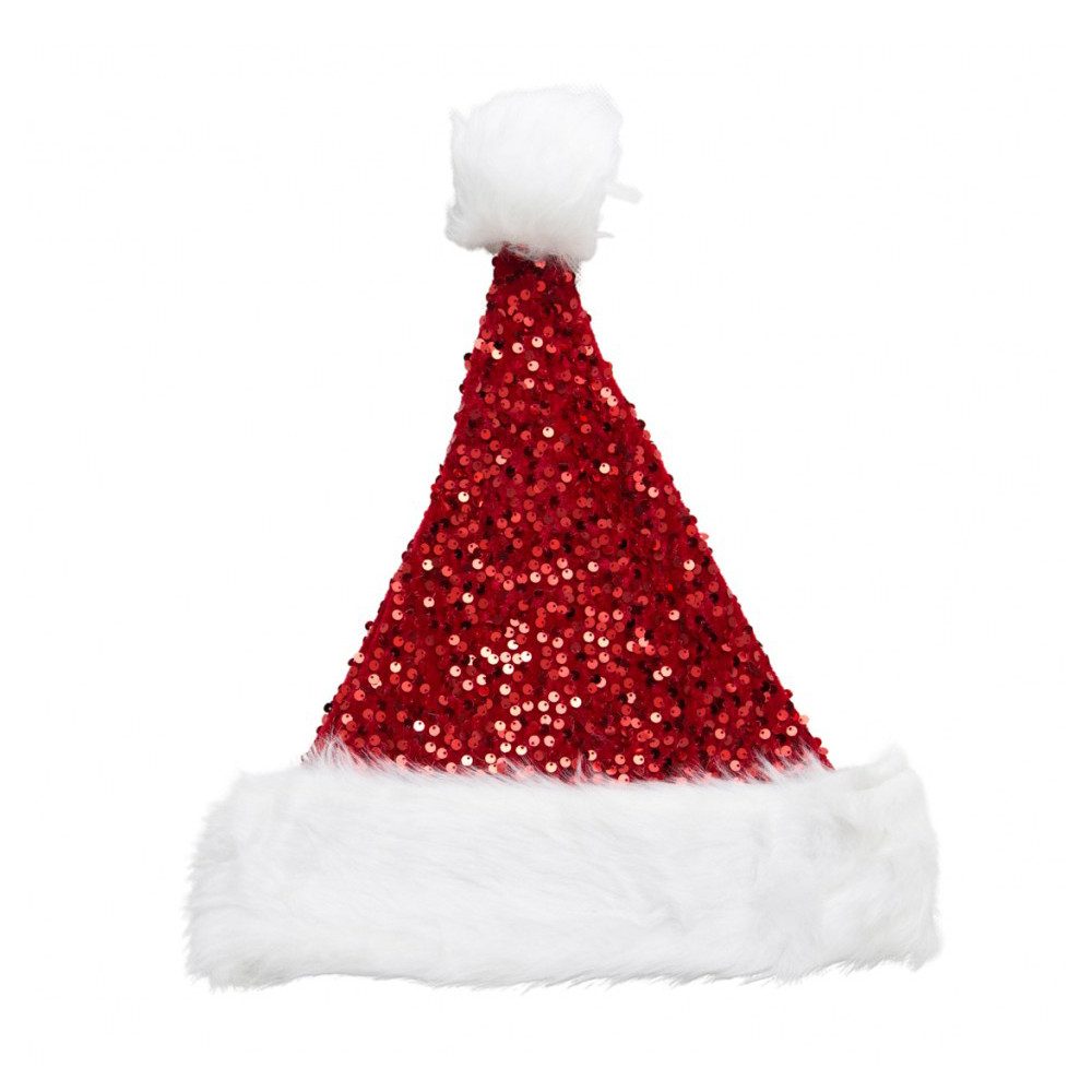 Czapka Świętego Mikołaja z cekinami - czerwona, 39 cm