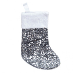 Christmas gift sock with sequins - silver, 18 x 38 cm