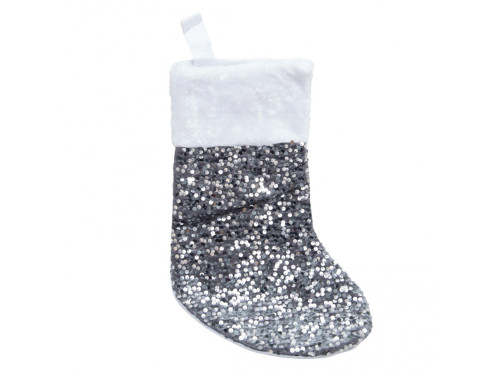 Christmas gift sock with sequins - silver, 18 x 38 cm