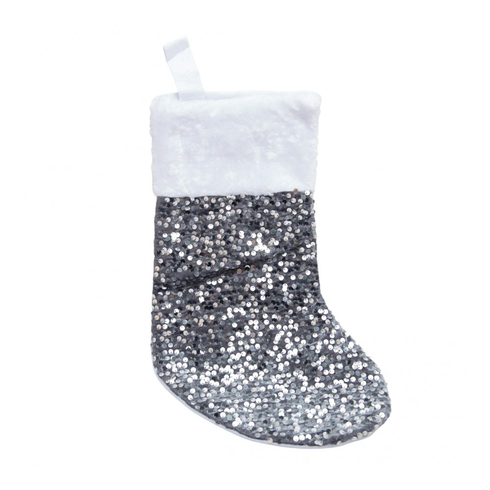 Christmas gift sock with sequins - silver, 18 x 38 cm