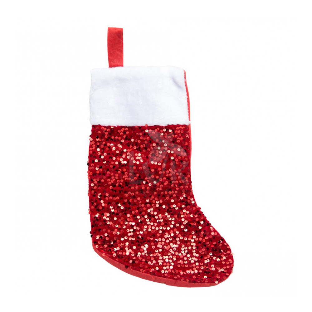 Christmas gift sock with sequins - red, 18 x 38 cm