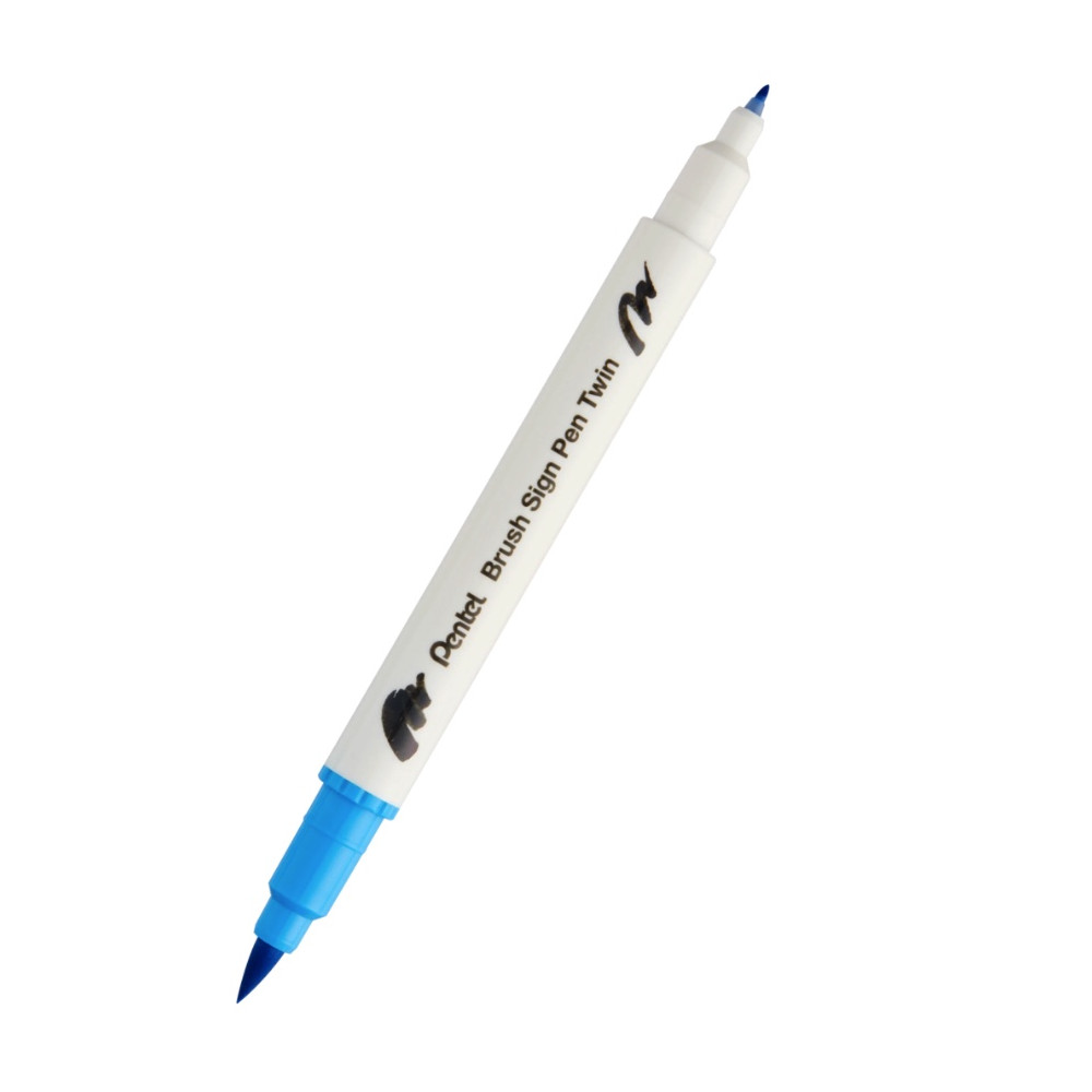 Dwustronny pisak pędzelkowy Brush Sign Pen Twin - Pentel - błękitny