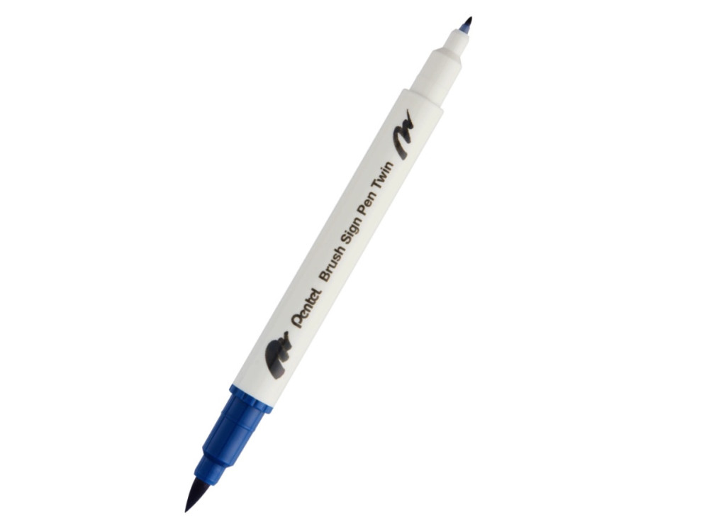Dwustronny pisak pędzelkowy Brush Sign Pen Twin - Pentel - stalowoniebieski