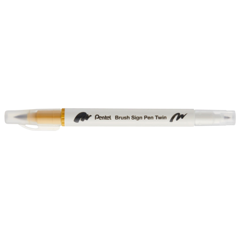 Dwustronny pisak pędzelkowy Brush Sign Pen Twin - Pentel - złota ochra