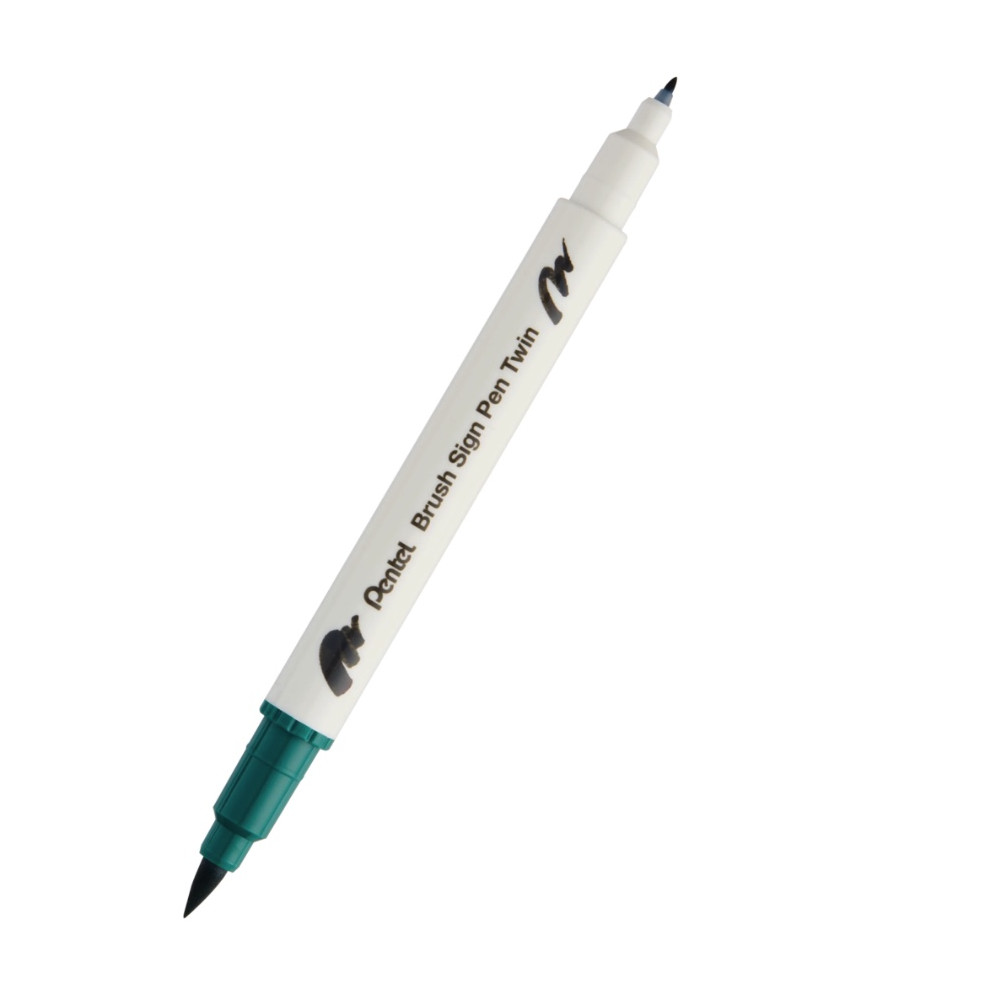 Dwustronny pisak pędzelkowy Brush Sign Pen Twin - Pentel - ciemnozielony