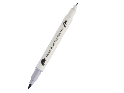 Dwustronny pisak pędzelkowy Brush Sign Pen Twin - Pentel - srebrnoszary