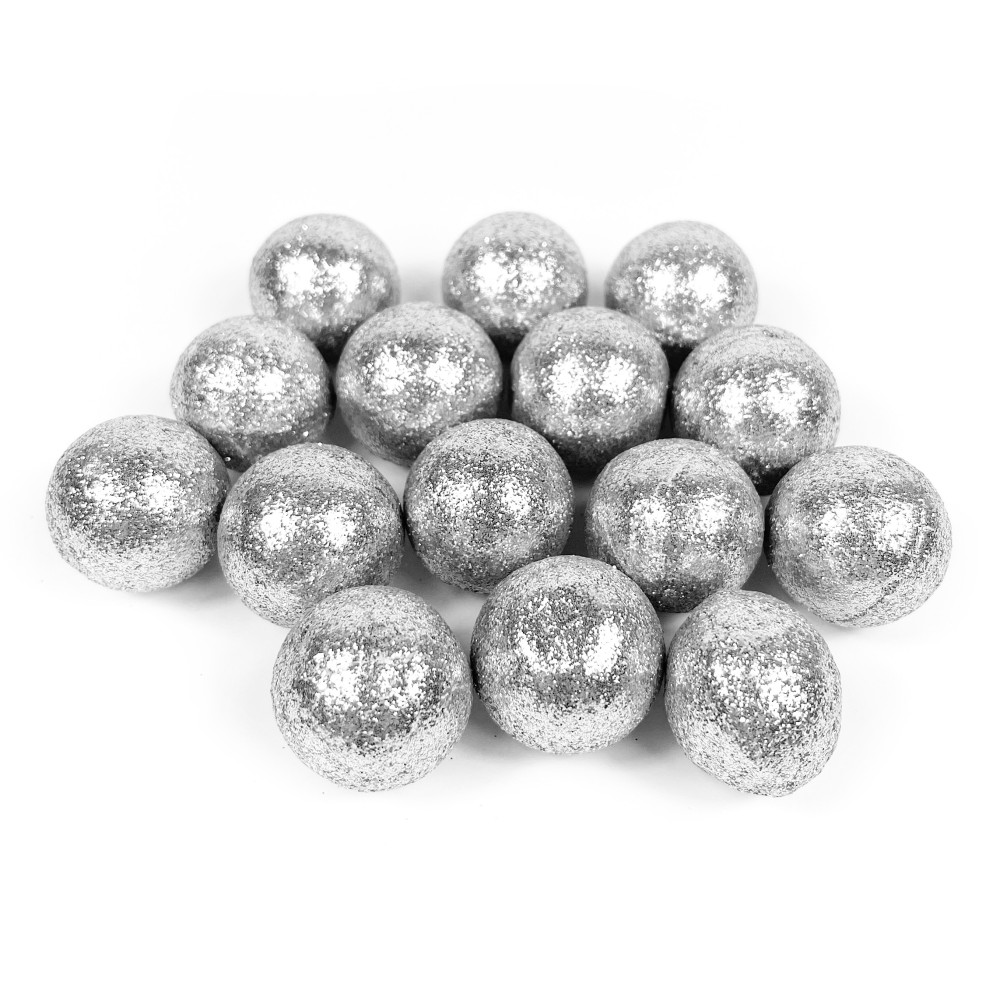 Styrofoam glitter balls - silver, 3 cm, 15 pcs.