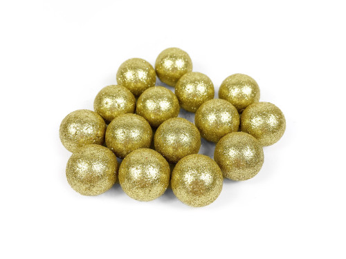 Styrofoam glitter balls - gold, 3 cm, 15 pcs.