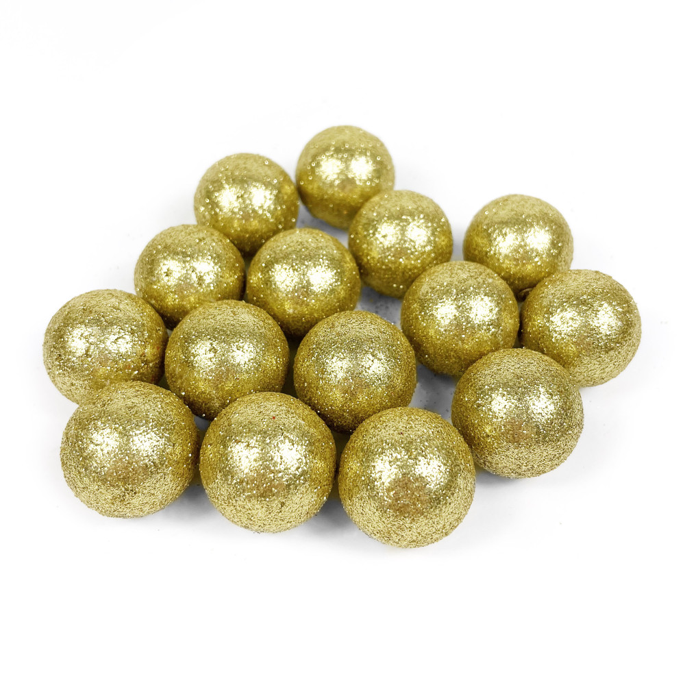 Styrofoam glitter balls - gold, 3 cm, 15 pcs.