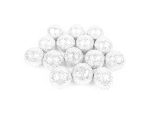 Styrofoam glitter balls - pearl, 3 cm, 15 pcs.