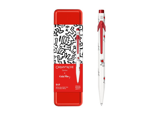 849 Keith Haring ballpoint pen with case - Caran d'Ache - White & Red