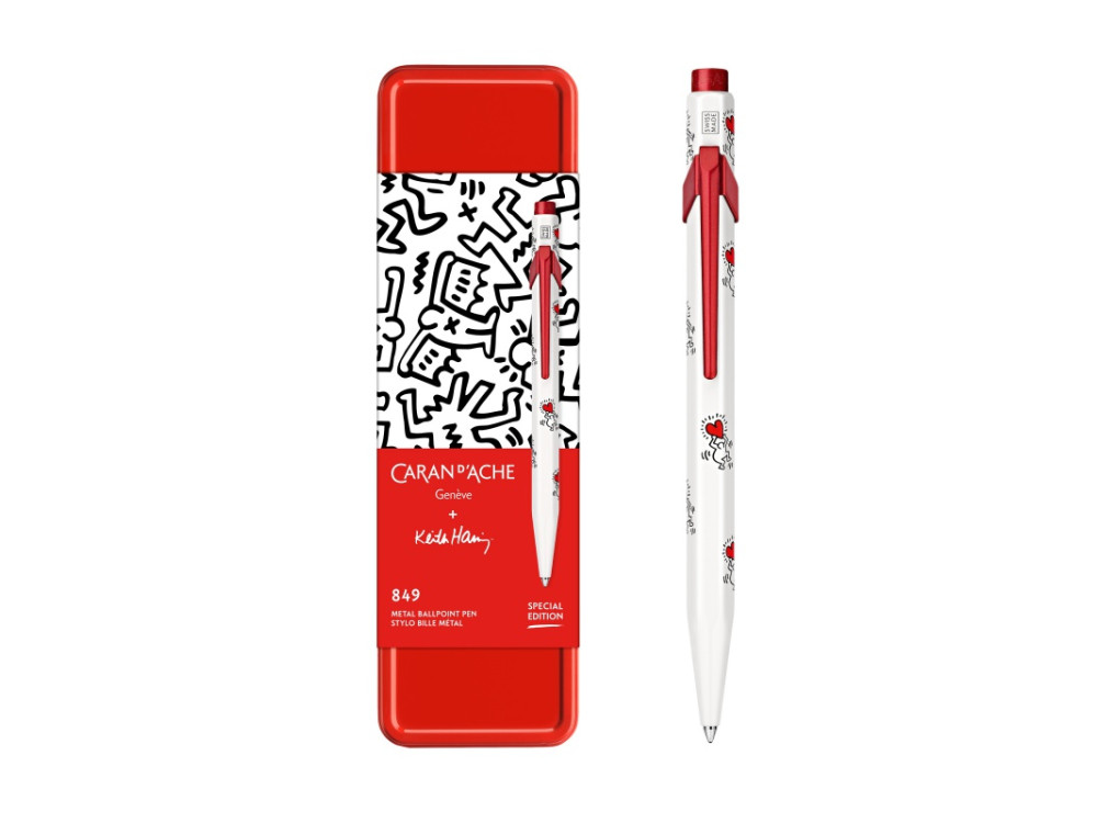 Długopis 849 Keith Haring z etui - Caran d'Ache - White & Red