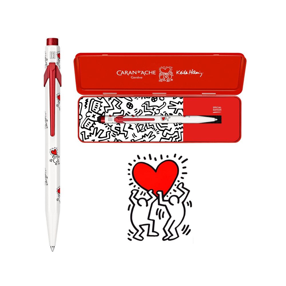 849 Keith Haring ballpoint pen with case - Caran d'Ache - White & Red