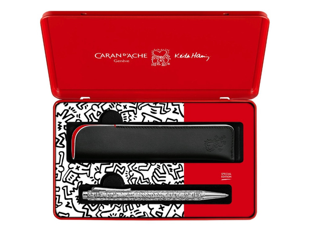 Platinum-finish Ecridor Keith Haring ballpoint pen with case - Caran d'Ache