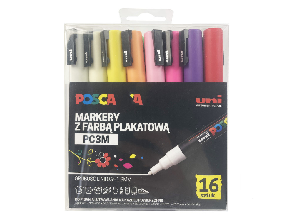 Set of Posca Paint Markers Pen PC-3M - Uni - 16 colors
