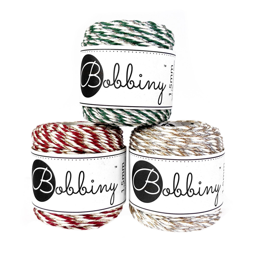 Cotton cord for macrames - Bobbiny - Holiday Sparkle, 1,5 mm, 35m