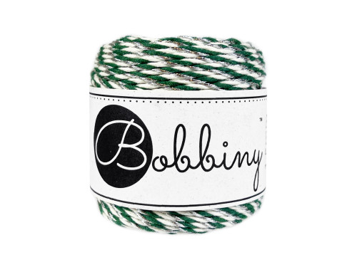 Sznurek bawełniany do makramy - Bobbiny - Świąteczne Srebro, 1,5 mm, 35 m