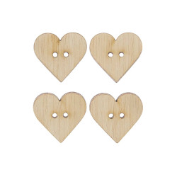 Wooden Heart buttons - Rico Design - 26 x 25 mm, 4 pcs.