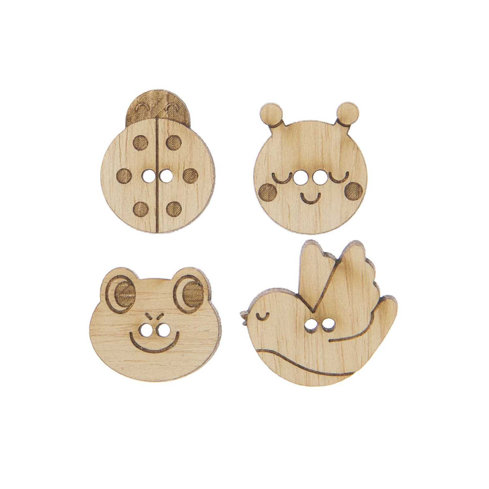 Wooden Animals buttons 2 - Rico Design - 4 pcs.