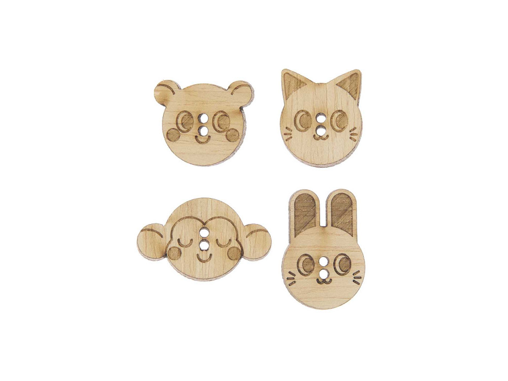 Wooden Animals buttons 1 - Rico Design - 4 pcs.