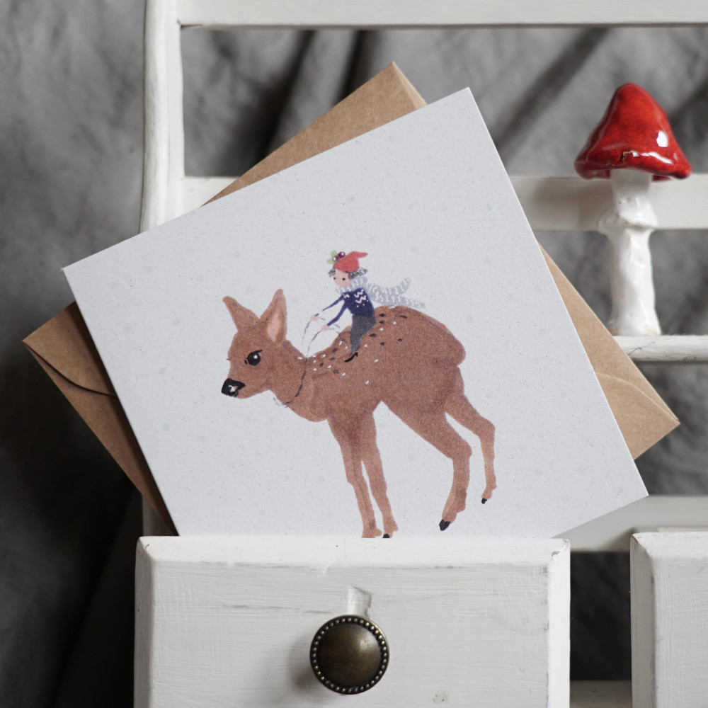 Greeting card - Hi Little - Deer, 14,5 x 14,5 cm