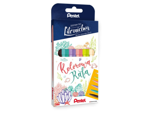 Zestaw pisaków artystycznych Brush Sign Pen - Pentel - Kolorowa Rafa, 6 szt.