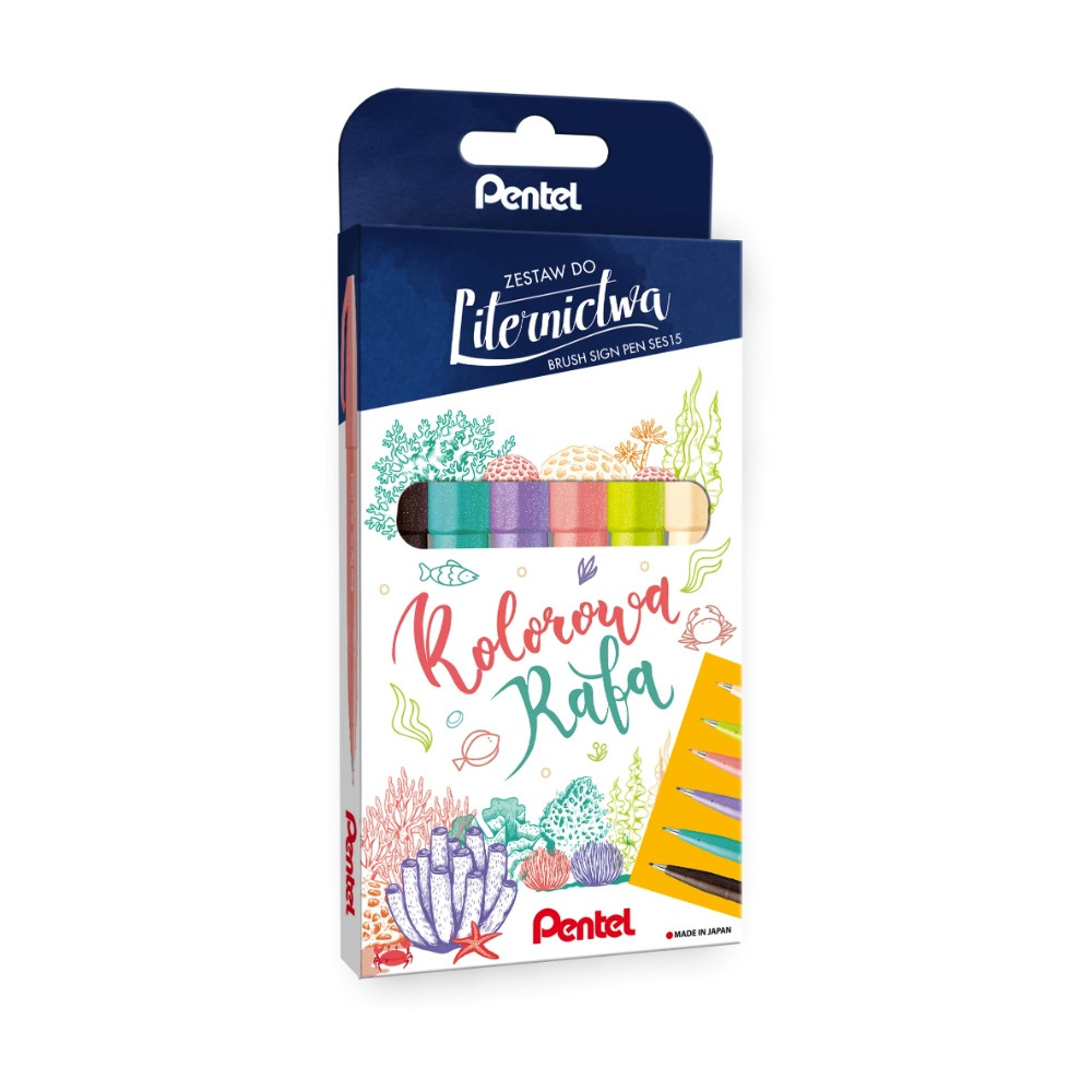 Set of artistic Brush Sign Pen - Pentel - Colorful Reef, 6 pcs.