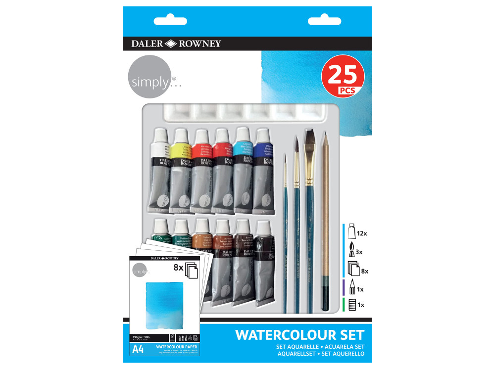 Zestaw artystyczny z akwarelami Watercolour Set - Daler Rowney - 25 szt.
