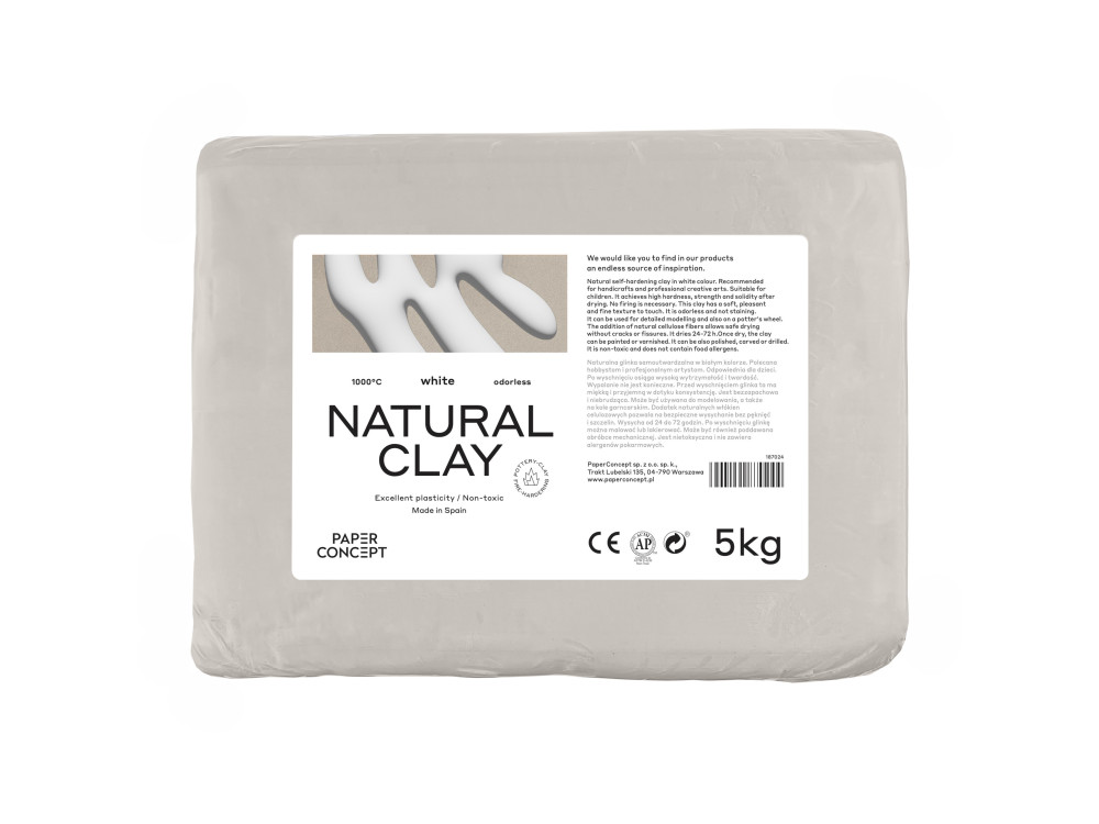 Natural pottery clay - PaperConcept - White, 5 kg