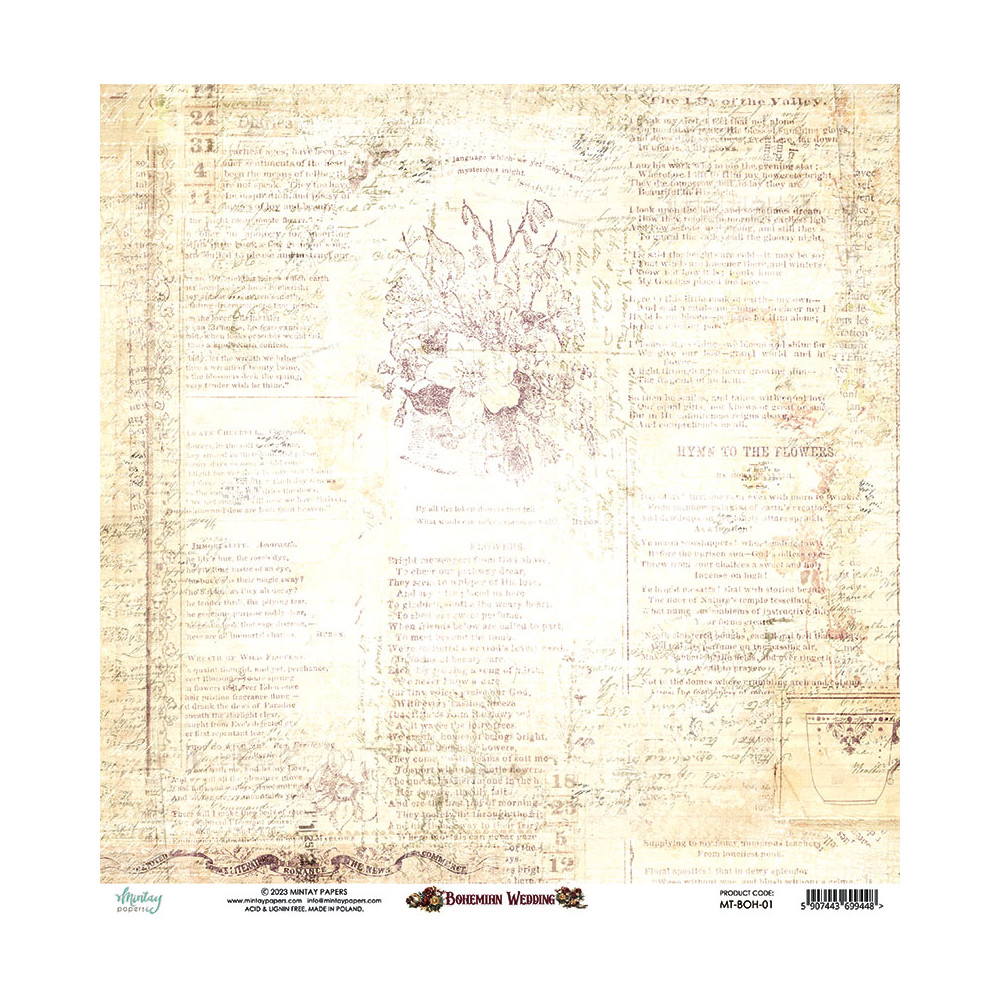 Scrapbooking paper 30,5 x 30,5 cm - Mintay - Bohemian Wedding 01