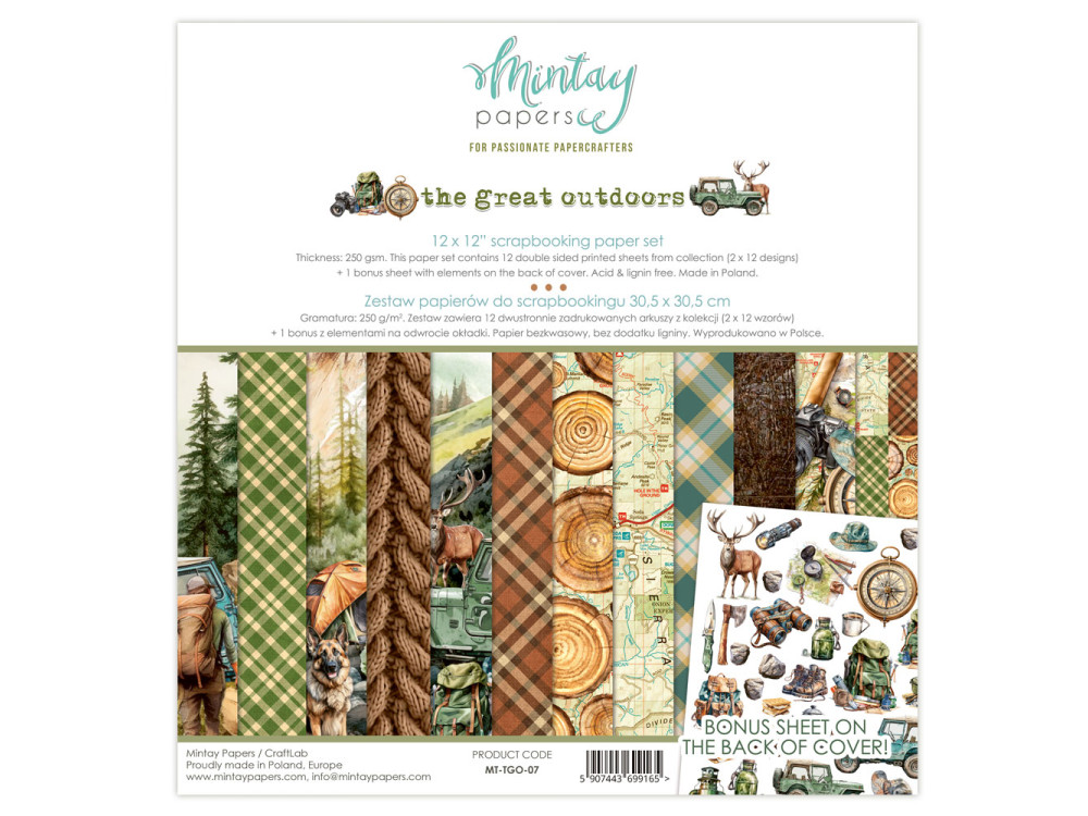 Zestaw papierów do scrapbookingu 30,5 x 30,5 cm - Mintay - The Great Outdoor