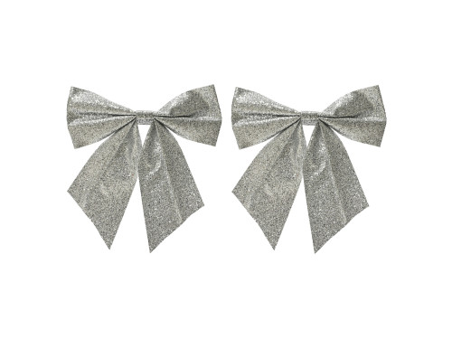 Zestaw kokardek na klipsie - srebrne, 12 x 13 cm, 2 szt.