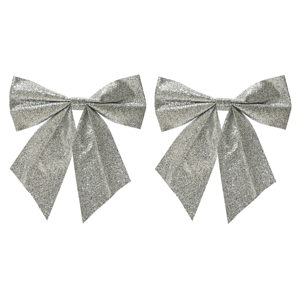 Set of a bows on a clip - silver, 12 x 13 cm, 2 pcs.