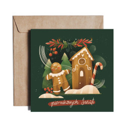 Kartka okolicznościowa - PiesKot - Gingerbread, 14,5 x 14,5 cm