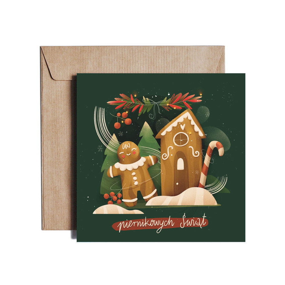 Kartka okolicznościowa - PiesKot - Gingerbread, 14,5 x 14,5 cm
