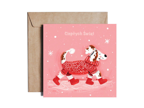 Kartka okolicznościowa - PiesKot - Step Into Christmas, 14,5 x 14,5 cm