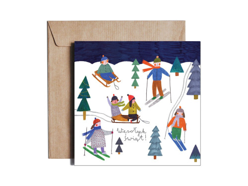 Kartka okolicznościowa - PiesKot - White Christmas, 14,5 x 14,5 cm