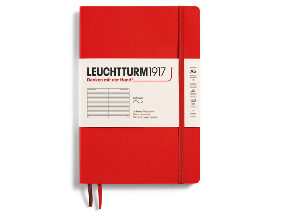 Notebook, A5 - Leuchtturm1917 - ruled, Lobster, soft cover, 80 g