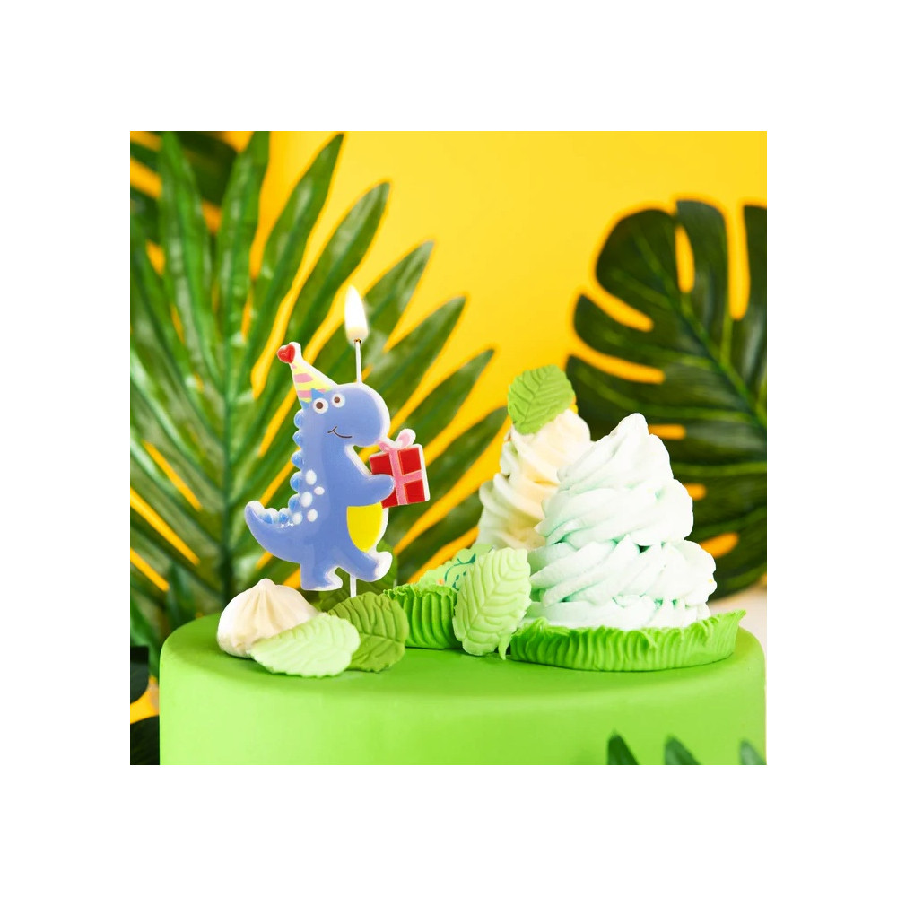 Świeczka urodzinowa Dinozaur z prezentem - 9,7 cm